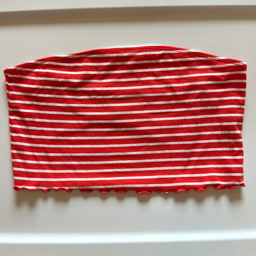 ASOS red and white striped crop tube top